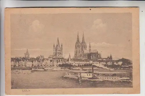 5000 KÖLN, Panorama, Binnenschiff, belg. Militärpost, 1920