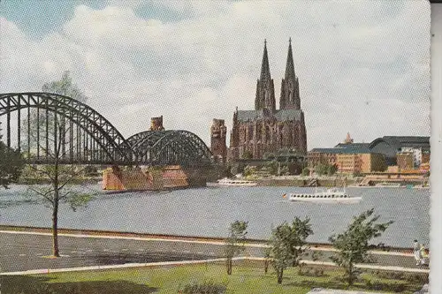5000 KÖLN - DEUTZ, Blick v. Rheinpark auf Hohenzollernbrücke und Kölner Dom,  1957