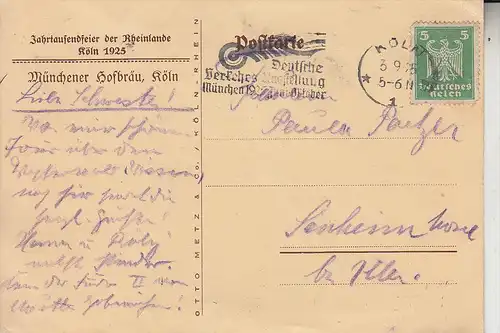 5000 KÖLN, KÖLNER DOM in 14.Jahrhundert, Werbekarte des Münchener Hofbräu Köln zur Jahrtausendfeier der Rheinlande 1925