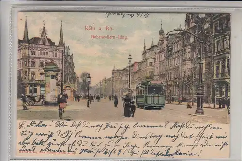 5000 KÖLN, Hohenzollern-Ring, Strassenbahn - Tram - PRÄGE-RTELIEF-Karte, 1905, sehr gute Erhaltung