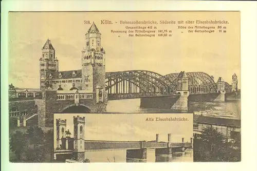 5000 KÖLN, Hohenzollernbrücke und alte Eisenbahnbrücke, 1912
