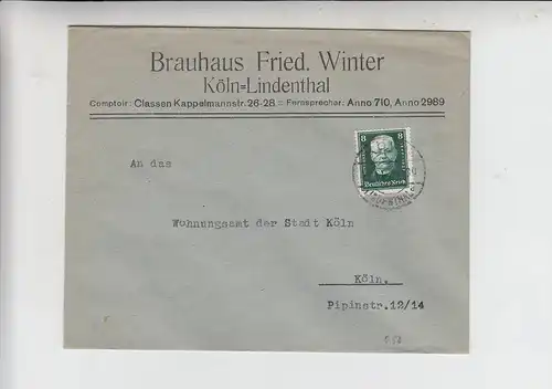 5000 KÖLN, KÖLSCH - BRAUEREI - WINTER, Vorläufer v. Richmodis, Brief 20er-Jahre