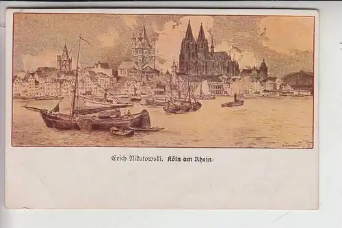 5000 KÖLN, Künstler-Karte, Erich Nikutowski, Maler der Düsseldorfer Schule, Köln Panorama