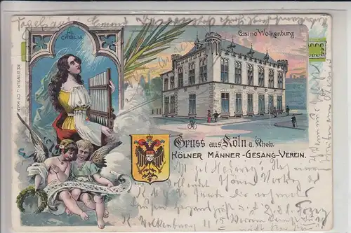 5000 KÖLN, Gruss aus Köln, Lithographie Kölner Männer Gesang Verein, Casino Wolkenburg, 1905, Druckstelle