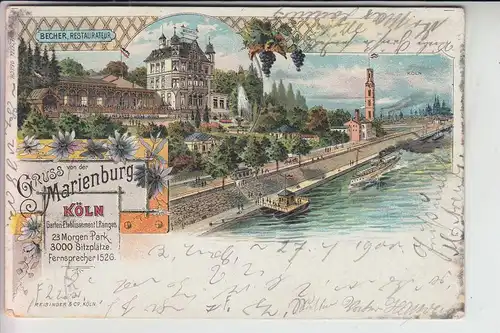 5000 KÖLN - MARIENBURG, Lithographie Becher Restaurant, 1900