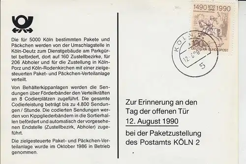 5000 KÖLN, POSTGESCHICHTE, Tag der offenen Tür Postamt Köln 2 Paketzustellung