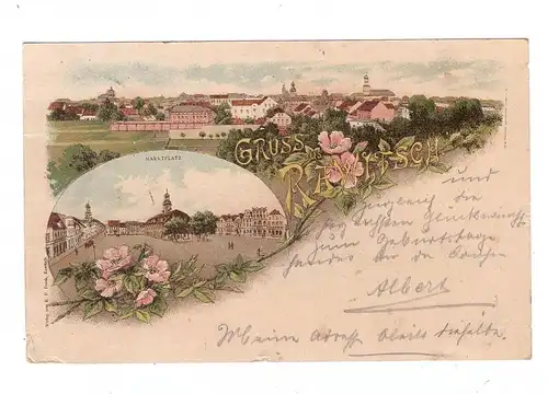 PL - 63 -900 RAWICE / RAWITSCH, Lithographie 1897, Stadtansicht mit Synagoge / Judaica