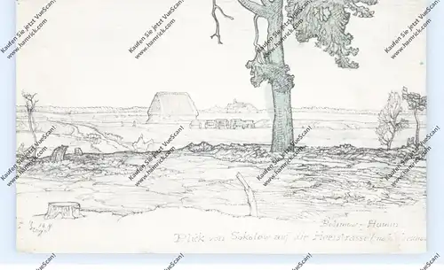 PL 99-417 BOLIMOW-HUMIN, 1.Weltkrieg, Blick vom Sokolov auf die Heeresstrasse, Karte der Batterie Wieck, 1915