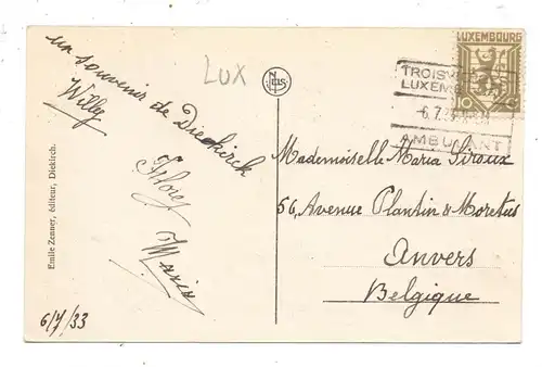 L 9200 DIEKIRCH, Sauerbrücke, 1933, Bahnpost Trois Vierges - Luxemburg