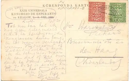 PL 30000 KRAKOW, XXIII Universala Kongreso de Esperanto, 1931, Sonderstempel
