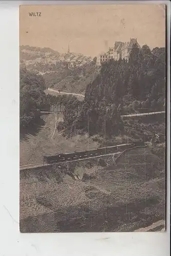 L 9500 WILTZ, Ortsansicht & Eisenbahn 1919, Briefmarke fehlt teilweise