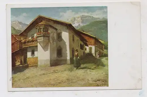 A 9942 OBERTILLIACH, Bauernhaus, Tracht, Künstler-Karte K.M. Schuster