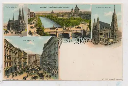 A 1000 WIEN, Lithographie, Graben, Votiv-Kirche, Stephans-Kirche...
