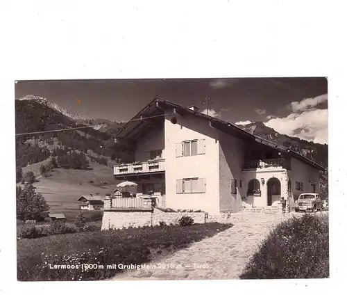 A 6631 LERMOOS, Haus Sonnenhügel, FIAT 1100, Bahnpost Reutte - Innsbruck 330, 1961