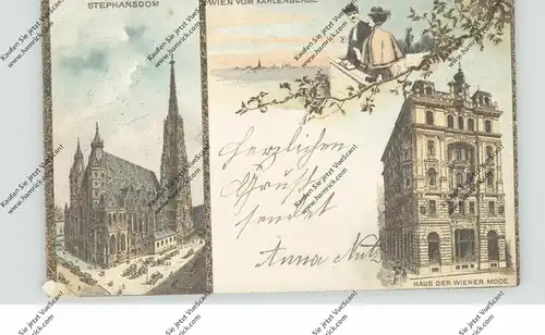 A 1000 WIEN, Lithographie 1898, Haus der Wiener Mode, Stephansdom