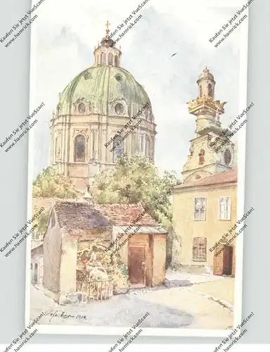 A 1000 WIEN, Karlskirche mit altem Hof, Künstler-Karte Hofecker