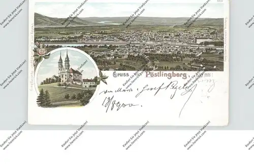 A 4000 LINZ - PÖSTLINGBERG, Lithographie, Kirche und Panorama von Linz