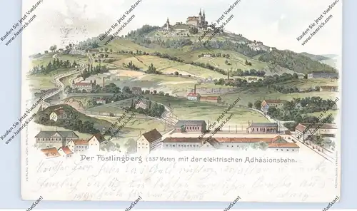 A 4000 LINZ - PÖSTLINGBERG, Lithographie 1900, Pöstlingberg mit der elektrischen Adhäsionsbahn
