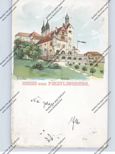A 4000 LINZ - PÖSTLINGBERG, Lithographie, Hotel und Kirche am Pöstlingberg, 18.., kl. Knick