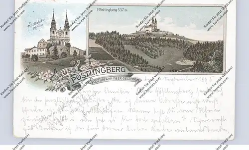 A 4000 LINZ - PÖSTLINGBERG, Lithographie, Wallfahrtskirche, Gesamtansicht, 1896