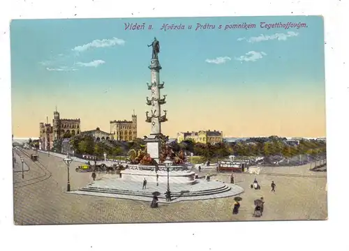 A 1000 WIEN, Tegetthoffdenkmal am Prater, Tram, Beschreibung auf Tschechich, 1914