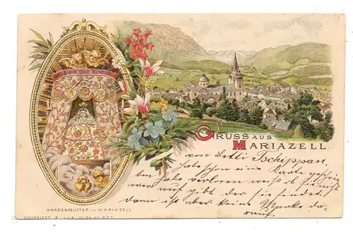 A 8630 MARIAZELL, Lithographie 1897, Gnadenmutter, Ortsansicht