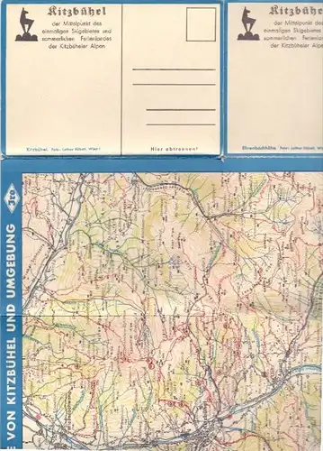 A 6370 KITZBÜHEL, Skiroutenkarte mit 2 AK´s, 29,5 x 40 cm, 1941