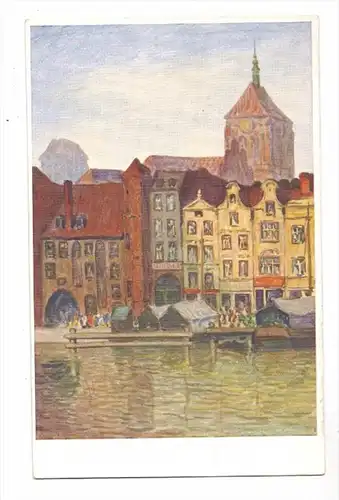 DANZIG, Fischmarkt mit Johanniskirche, Künstler-Karte Berthold Hellingrath