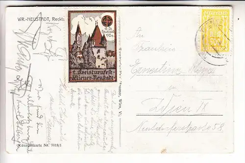 A 2700 WIENER NEUSTADT, Reckturm, Künstler-Karte, Vignette Kreisturnfest 18.-20. Juli 1920