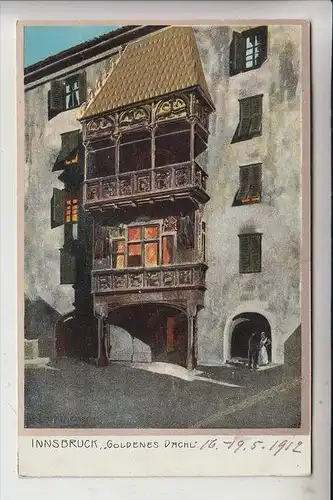 A 6000 INNSBRUCK, Goldenes Dachl, 1912, Künstler: Zeno Diemer, Karte geprägt