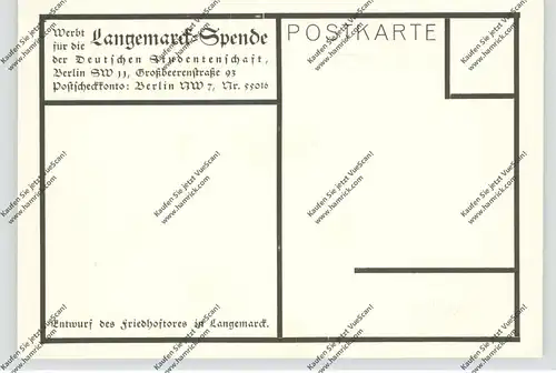 B 8920 LANGEMARK - POELKAPELLE, Langemarck-Spende, Entwurf Freidhofstor
