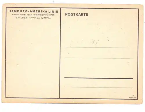 LIBANON - BAALBEK; Antiker Tempel, Ed.: Hamburg-Amerika Linie