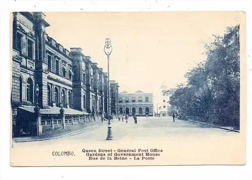 SRI LANKA / CEYLON - COLOMBO, Queen street, General Post Office, Sea-Post Marseille - Yokohama