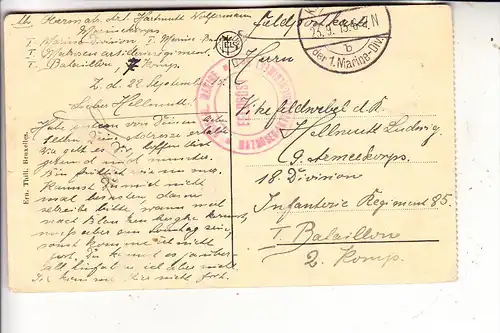 B 8430 MIDDELKERKE, 1.Weltkrieg, Hotel de la Digue, Av. Leopold1915, deutsche Feldpost, Druckstelle