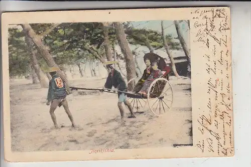 JAPAN - Jinrikishia, color, 1901, Nadelloch, pin hole