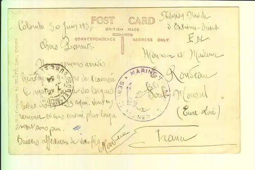 SRI LANKA - CEYLON, COLOMBO, a local covent garden, 1934, franz. Miltär Marine Post