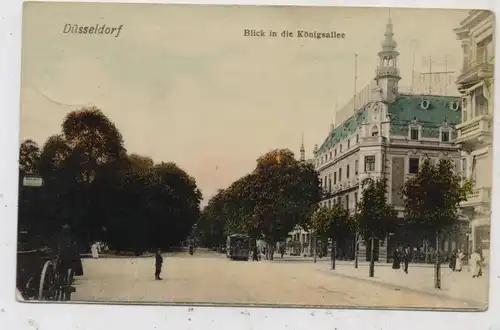 4000 DÜSSELDORF, Blick in die Königsallee, Strassenbahn, 1916, handcoloriert