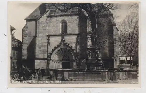 0-5800 GOTHA, Portal der Margaretenkirche, Brunnen, Fuhrwerk, Verlag Bräunlich