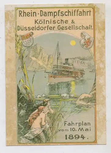 BINNENSCHIFFE - RHEIN, Köln-Düsseldorfer, Repro Fahrplan 1894, Meerjungfrau / mermaid