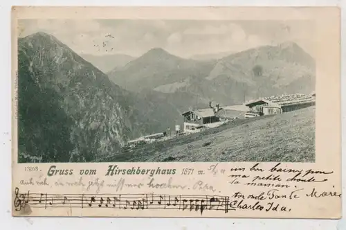 8165 KREUTH, Gruss vom Hirschberghaus, Posthilfsstellenstempel  "Hirschberghütte Taxe Dorf Kreuth", 1901, kl. Einriss