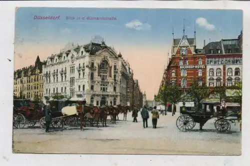4000 DÜSSELDORF, Blick in die Bismarckstrasse, Mietdroschken, 1919