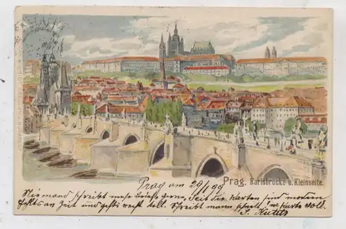 CZ 10000 PRAHA / PRAG, Künstler-Karte Karlsbrücke und Kleinseite 1899