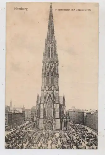 2000 HAMBURG, Hopfenmarkt  mit regem Markttreiben um die Nicolaikirche