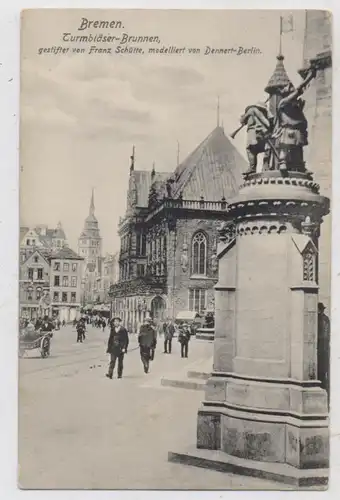 2800 BREMEN, Turmbläser - Brunnen, belebte Szene, 1907, Verlag Placidus