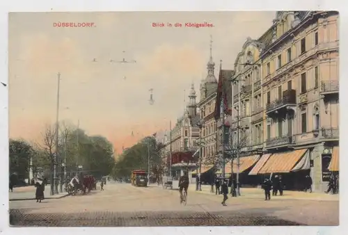 4000 DÜSSELDORF, Blick in die Könisgallee, Strassenbahn, handcoloriert, ca. 1910