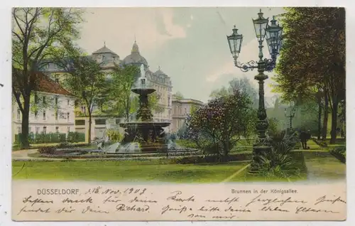 4000 DÜSSELDORF, Brunnen in der Königsallee, handcoloriert, Werbe-Vignette der Kunstausstellung 1904