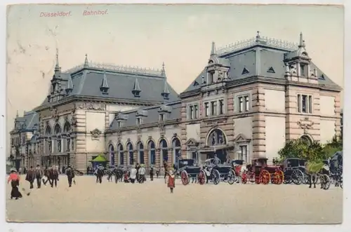 4000 DÜSSELDORF,  Hauptbahnhof, Droschken, 1912