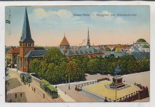 4300 ESSEN, Burgplatz, Münsterkirche, Strassenbahnen, Denkmal, 1924