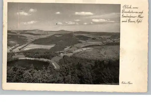 5568 DAUN - GEMÜND, Blick vom Dronketurm auf Gemündener Maar und Daun, 1935, Verlag Niko Haas