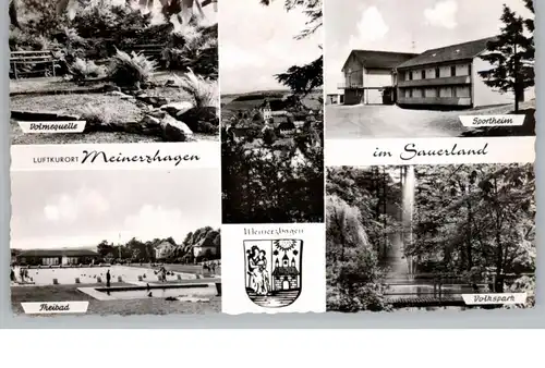 5882 MEINERZHAGEN, Freibad, Sportheim, Volkspark, Volmequwelle, Stadtwappen, 1960